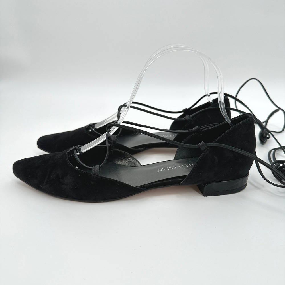 Stuart Weitzman Gilligan Black Suede LaceUp Pointed Toe D Orsay Ballet Flats 7.5 - Picture 5 of 9